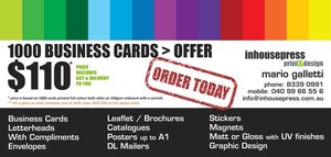 in house press Pic 2 - Business Cards from 110 to your door