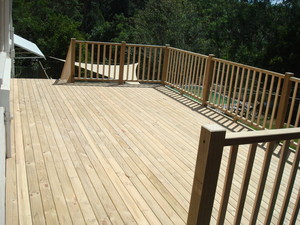 Emerald Building & Carpentry Services Pic 4 - Treated pine decking with posts handrail and staircase also finished in treated pine