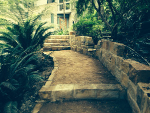 Evergreen Gardens Pic 4 - Stone entrance steps and wall