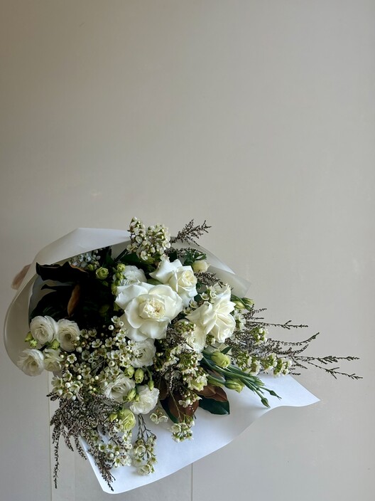 Flax Flower Pic 1 - Daisy Bouquet Delicious mix of white and greens with luscious foliage creating a harmonious bouquet