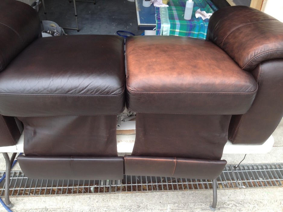 Impact Leather Care Pic 1 - Recolouring faded seat cushion and armrest