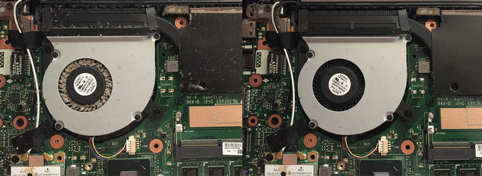 My Computer Support Pic 1 - Performed a Full Service on this Asus laptop today Only one and a half years old and check out the amount of dust in the cooling system Left is before right is after