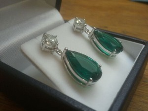 GARY BALL JEWELLERS Pic 3 - Emerald Diamonds 18ct White Gold Drop Earrings