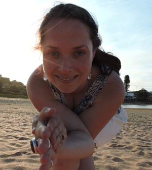 Be at One Yoga Pic 2 - Sally in Avoca Beach messing about with Garudasana eagle arms