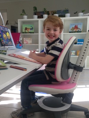 Acorn Ergonomics Pic 4 - Moll Champion desk with right side table top adjusted up Folding book rest and Maximo chair in our showroom