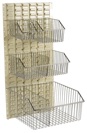 Chrome Wire Shelving Wholesalers Australia Pic 5 - Chrome wire maxi baskets can attach to Louvre panels sit on bench or on top of one another