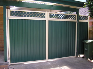 Colorsteel Fencing Pic 5 - Double gates single gates using colorbond steel rolled steel lattice