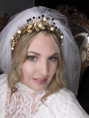 The House Of Hats Pic 3 - The House Of Hats DOLCE VITA Gold Brass Pearl Bridal CrownAvailable to order in our Sydney Showroom