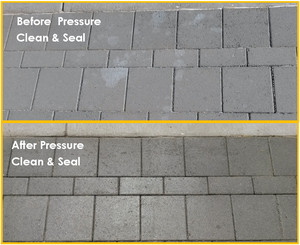 Mr Blastit Pic 5 - Brick paving with paint spots before and after a clean and seal