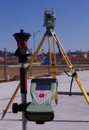 Advance Land Surveyors Pic 5 - Robotic survey equipment being used to check slab location prior to wall construction