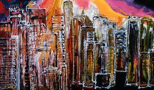 Claire Layman Art Pic 4 - LAST DRINKS Resin and ink box framed on board 152x91cm 4300