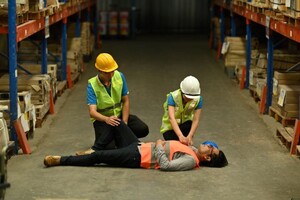 FirstAidPro Alice Springs Pic 4 - warehouse workers giving first aid to colleague firstaidpro Alice Springs