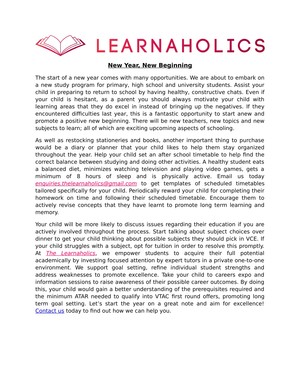 The Learnaholics Pic 3 - New Year New Beginning Read the tips and guidelines attached to get a smooth head start before school reopens