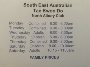 South East Australian Taekwondo Pic 2 - Class Times