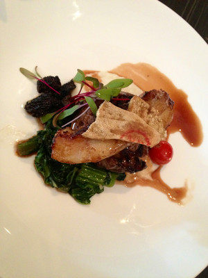 D'artagnan Pic 5 - Berkshire pork scotch confit pork belly ricotta stuffed Morel mushrooms mustard leaves and madeira sauce