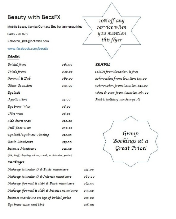 Beauty with BecsFX Pic 1 - Pricelist and Services