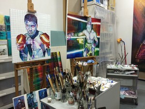 MLC Design & Gallery Pic 2 - Inside the artists studio whilst working on Ali and Ron for Beyond the White Rope exhibition