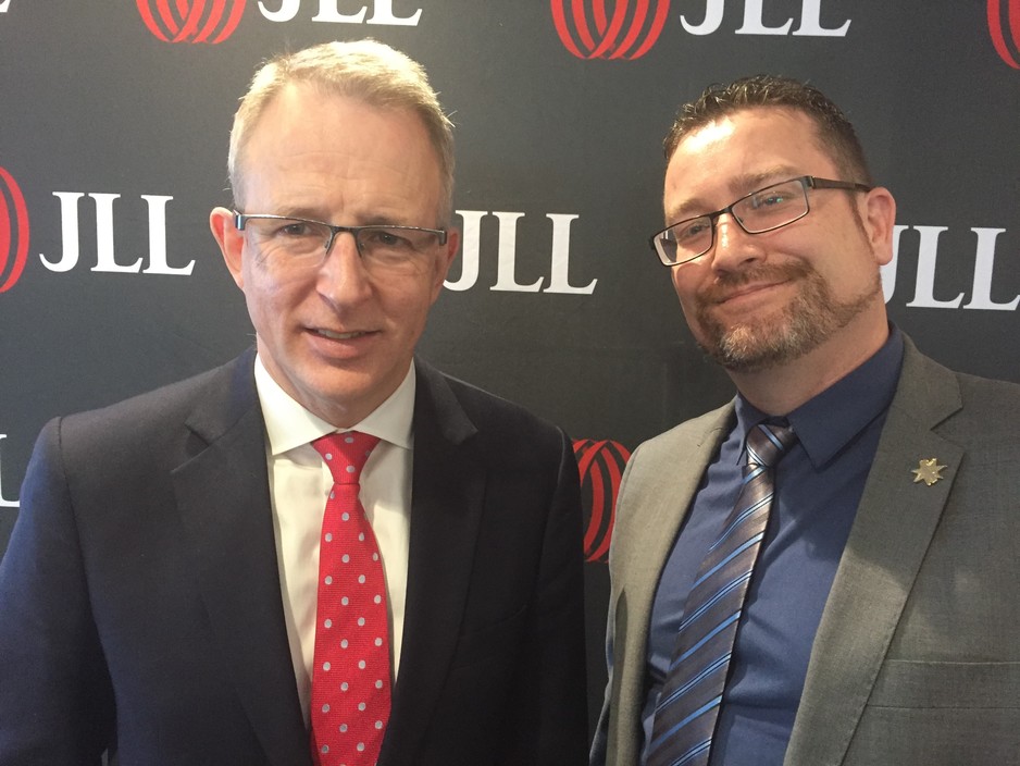 Southern Cross Group Services Pic 1 - Southern Cross Group State Manager QLD Trevor Lewis with the Hon Paul Fletcher MP Minister for Urban Infrastructure and Cities at the JLL sponsored Australian Chamber of Commerce and Industry networking lunch