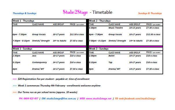 Studio2Stage Pic 1 - Timetable