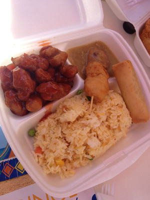 Yum Sing Express Pic 4 - Sweet Sour Pork Satay Chickeb spring roll with fried rice