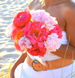 The Flowergirl Pic 5 - Coral and pale pink peonies in a Bridal bouquet