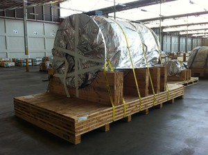 AXIS Industrial Solutions Pic 2 - Foil Preservation wrapping with a custom designed pallet and supports Strapping has been added to secure the load