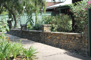 JRM Stonework Pic 4 - Kanmantoo Bluestone Dry stone wall and pillars in Kensington Gardens South Australia