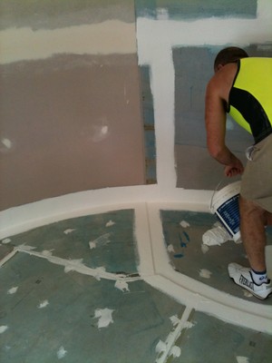 Wet Shield Water Proofing Pic 3 - Applying first coat of membrane after having applied sikaflex