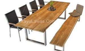 DROVERS WHOLESALER Pic 3 - Teak Dining Table Natural Well Sanded Set with Teak Bench and Synthetic Chairs Match for Indoor Inside Room and Home Interiors Room