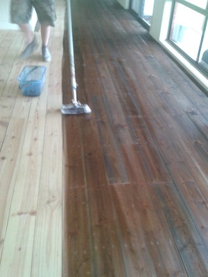 Daniel Pecks Floor Sanding Pic 4 - Applying direct stain to pine flooring