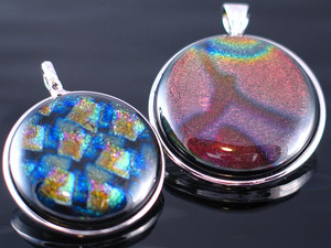 Mason Glassworks Pic 2 - fused dichroic glass pendant set into a platinum backing