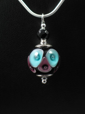 Mason Glassworks Pic 3 - handmade single glass bead necklace teal and amethyst