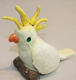 Kidz Artworx Pic 1 - Cockatoo clay sculpture with acrylic paint about 20cm