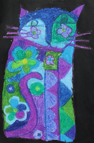 Kidz Artworx Pic 2 - Oil pastel design based on Laurel Burch Australian artist