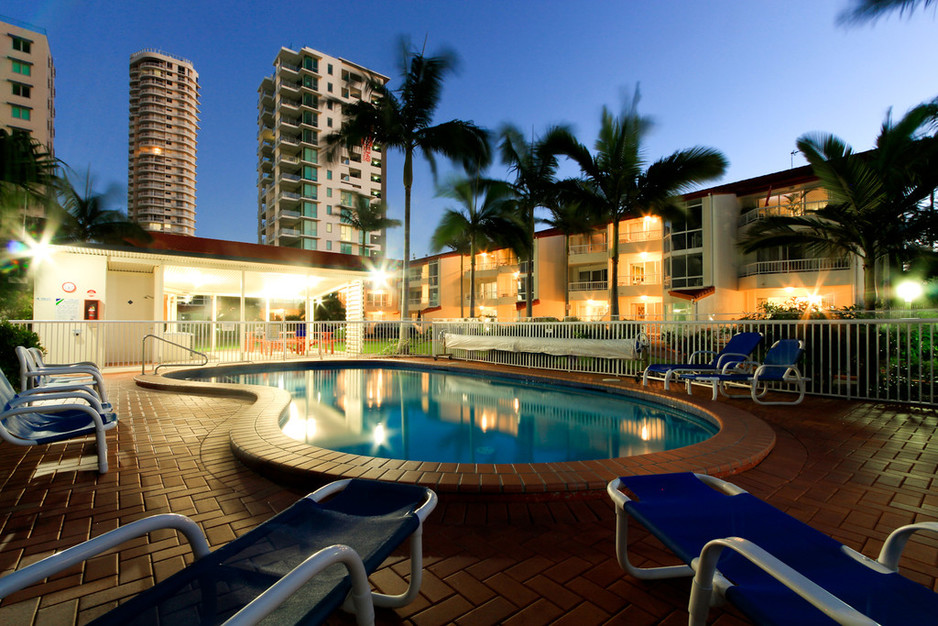 Key Largo Apartments Pic 1 - Our pool and spa at night