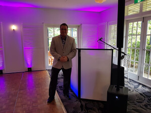 PRODISCOS Pic 4 - Small wedding setup at Peppers Craigieburn in February 2020 with Up Lighting DJ Screen and PA by PRODISCOS Owner Alan LyleStirling as DJ and MC