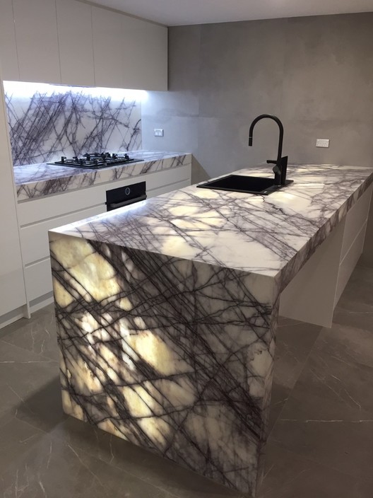 3D Kitchen & Bathroom Pic 1 - kitchen and island with marble bench top and lighting