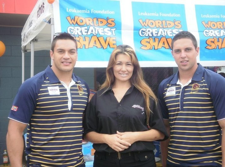 DJs Downunder Pic 1 - Broncos Alex Glenn Gerard Beale with us at the shave for a cure charity event