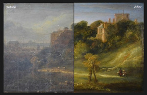 Kristel Smits Art Restoration Pic 5 - Before and after landscape painting of Edinburgh Castle