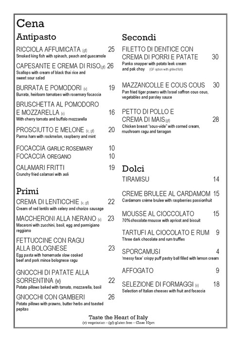 Tocco Italiano Pic 1 - Dinner menu