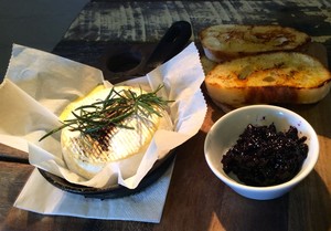 Vines Restaurant at Hollydene Estate Pic 4 - Pan baked black garlic Hunter Belle camembert cherry compote warm ciabatta