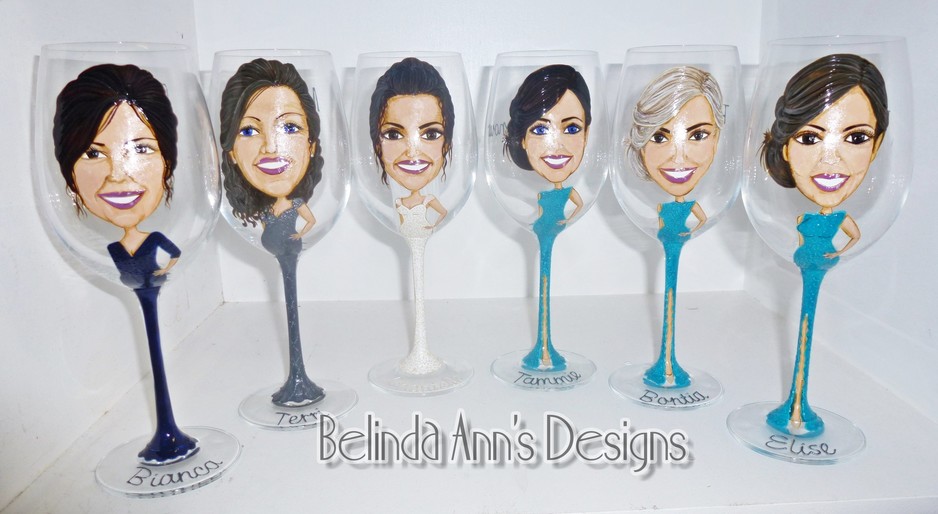 Belinda Ann's Designs Pic 1 - Belinda Anns Designs offers Caricature glasses for all occasions Hand painted from a photo by Belinda herself