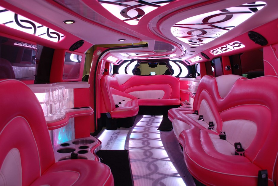 Limo Rental Pic 1 - Inside the pink 16 Passenger Hummer limo with Jet door