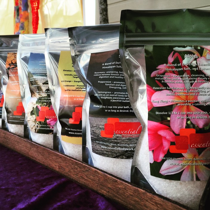 Essential Bodywork Pic 1 - Aromatherapy Bath Salts are available in the studio and also as addons for Gift Vouchers to be collected in shop when Gift Voucher is redeemed