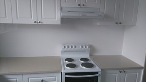 Ozy Unique Kitchens Pic 4 - Replacement large kitchen with stone benchtop new cupboards stove rangehood and double sink