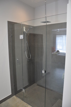 South West Maintenance Solutions Pic 4 - Shower recess waterproofed and tiled custom frameless glass shower screen by SW Maintenance Solutions