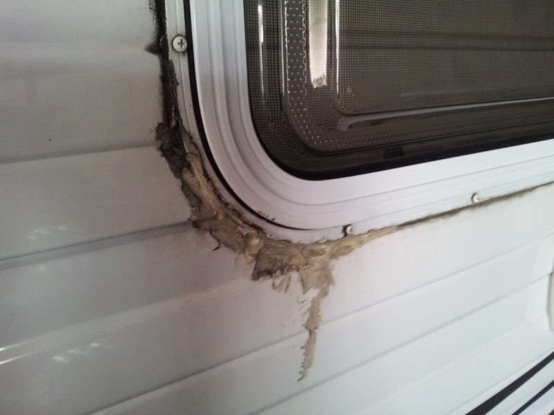 Lake Macquarie Caravan Repairs Pic 1 - Sealant oozing out after melting in the sun