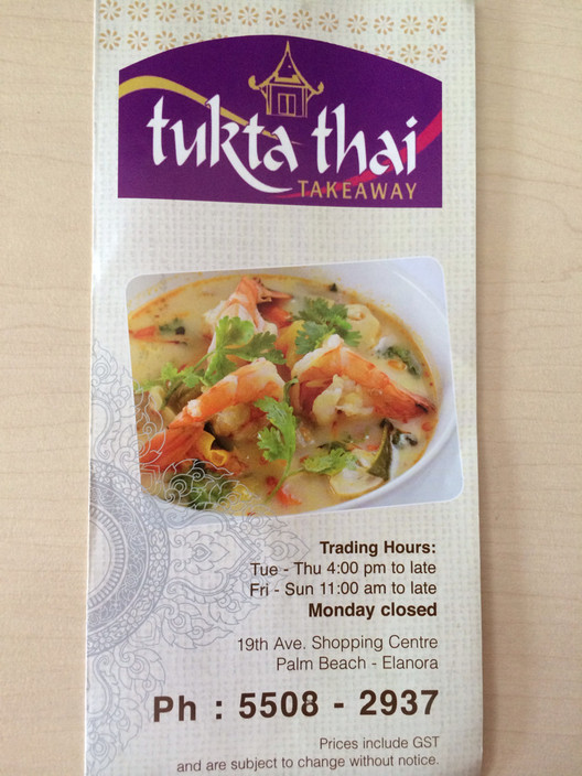 tukta thai takeaway Pic 1 - Menu options