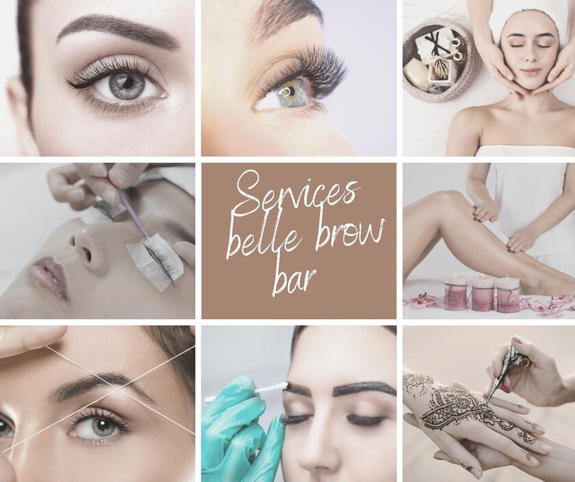 Belle Brow Bar Pic 2 - Services we offered 1 Threading 2 Eye Lash extension 3 Eyebrow and lash tint 4 Heena Tatto 5 Facial and hair spa and many more