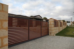 Simply Slat Fencing Pic 4 - Wood Look Aluminium Slat Fence and Automated Gate